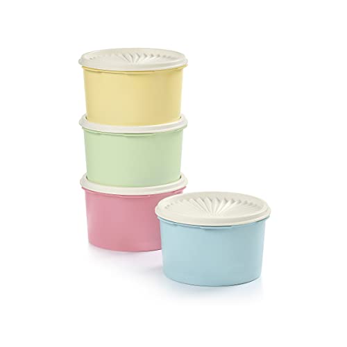 Image of Tupperware Heritage Collection 8 Piece Food Storage Canister Set in Vintage Colors, Dishwasher Safe and BPA Free (4 Containers, 4 Lids)