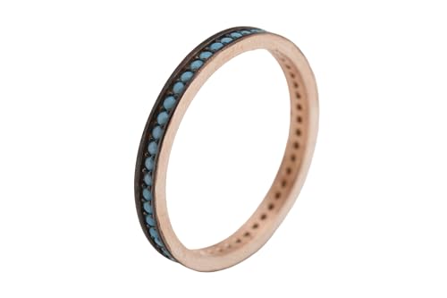 Rose Gold Band Turkish Handmade Jewelry Round Cut Turquoise 925 Sterling Silver Wedding Engagement Ring Size