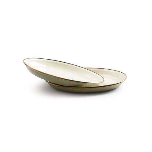 Barebones 2-Tone Salad Plate - Set of 2, 8-Inch Salad Plate - Enamelware Plates - Durable Kitchen or Camping Plates (Olive Drab)