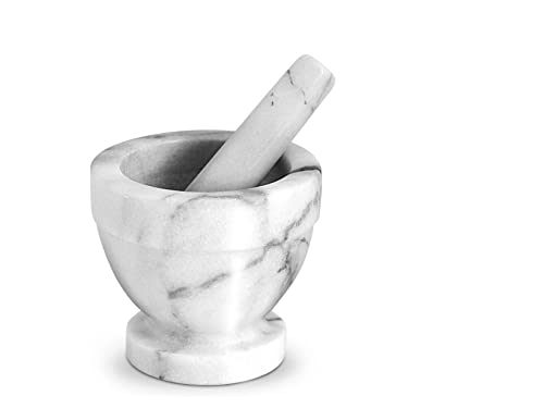 Home Mortier avec Pilon, Marbre, Blanc/Gris, 10 cm