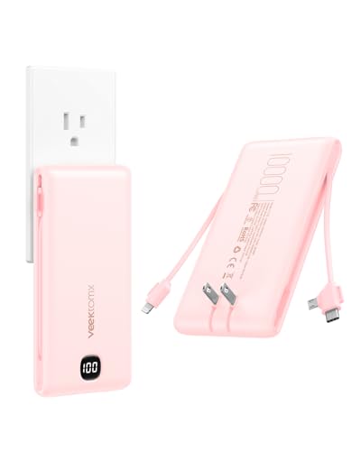 Portable Charger Power Bank Built in Cables and Wall Plug, 10000mAh iPhone Battery Pack Fast...