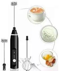 Mini Mixer Turbo Espumador de Bebidas, Leite, Fuê Portátil Elétrico 2 em 1 Inox e Plástico– 3 Velocidades Ajustáveis, Hastes Intercambiáveis, Ideal para Café, Cappuccino, Ovos, Shakes, Molhos e Sucos