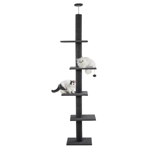 Cat Craft Árbol para gatos de piso a techo, torre para gatos de 98-108 pulgadas, alfombra para gatitos, poste rascador de 5 niveles y poste para gatos de interior, color carbón