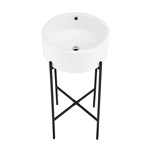 Monaco 16.5" Round Console Sink, White Basin Matte Black Legs #TOP21