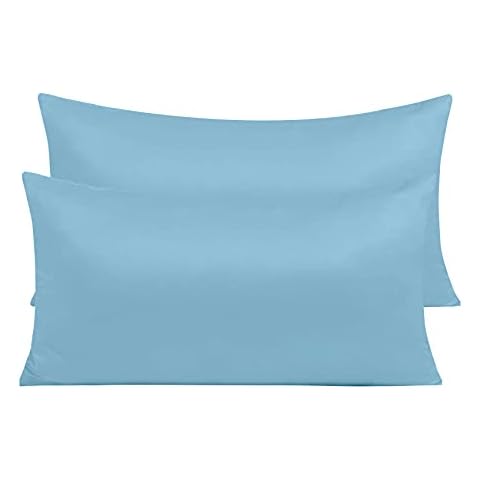 Pack of 2 Microfibre Pillow Covers with Zip, Breathable Soft Anti-Wrinkle Pillow Case (Blue, 45 x 70 cm) Cover