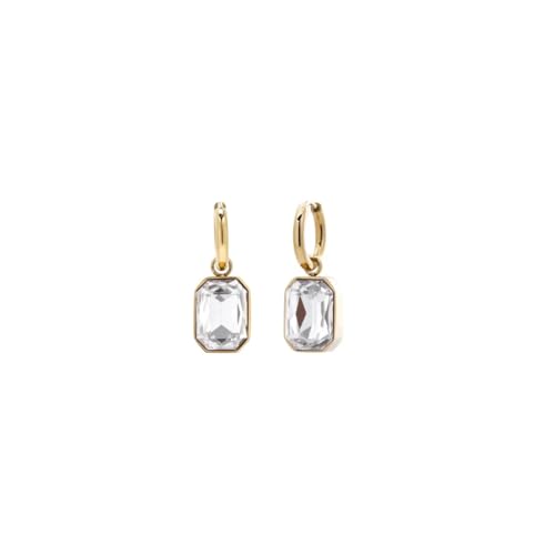 Image of El Regalo Stainless Steel Rectangular Cut Rhinestone Hoop Earrings - Elegant 18K Gold Plated Waterproof Vintage-Inspired Cubic Zirconia Huggie Hoops for Women
