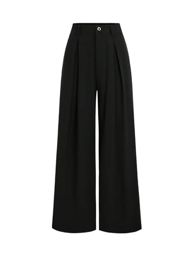 SOLY HUX Damen Lange Hose Elegant Palazzon Hosen Office Casualshose Anzughose mit Reißverschluss Freizeithose Stoffhose Breite Bein Geradehose Schwarz L SOLY HUX Damen Lange Hose Elegant Palazzon Hosen Office Casualshose Anzughose mit Reißverschluss Freizeithose Stoffhose Breite Bein Geradehose Schwarz L