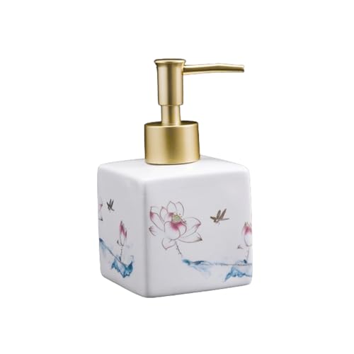 Líquido Dispensador de jabón de cerámica, Botella de loción con patrón de Flores Chinas, dispensador de loción Decorativo Floral de Porcelana Azul y Blanca Vintage para baño Fregadero