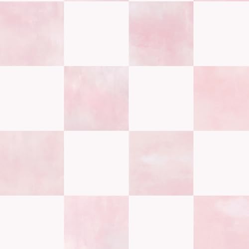 Ismoon Modern Peel and Stick Wallpaper Pink Mosaic Checkered Contact Paper Removale Self-Adhesive Stick on Wallpaper for Bedroom Bathroom Shlef Cabinet Dcor 17.3in x 6.56ft