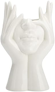 Plcnn Half Face Ceramic Vase 22cm White Girl Head Vase, Modern Sculpture White Planter Pot for Home Living Room Office Table Centerpiece Decor