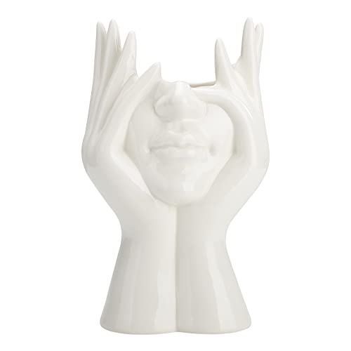 Plcnn Vase en céramique demi-visage blanc de 22 cm, sculpture moderne blanche pour la maison, le salon, le bureau, la table Cover