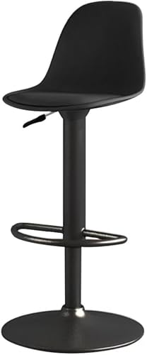 MiluFox カウンターチェア 回転椅子 ハイチェア 昇降椅子 背もたれ付き バースツール ダイニング椅 高さ調節可能 360度回転 足置き PUレザー (ブラック,黒いシャーシ【座面高さ60-80cm】)