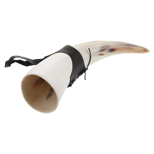 SOLUSTRE Taza de Cuerno Vikingo para Beber Cerveza y Vino, Cuerno Natural 30-36 Cm Funda de Piel, Gran Capacidad para Decoración y Uso Histórico en Hogar y Eventos