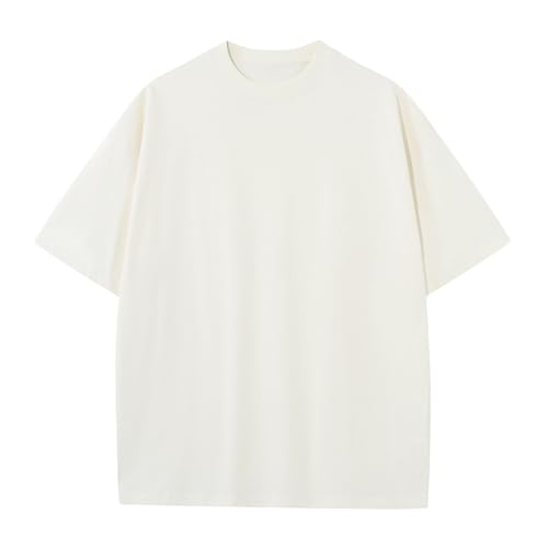 KEEPSHOWING Men's Cotton T-Shirts Oversized Unisex Short Sleeve Crew Neck Loose Basic Tops Solid Athletic Lightweight(White L)