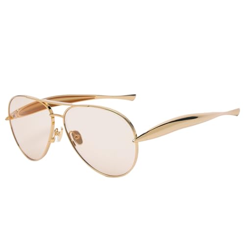 Oversized Aviator Sunglasses For Women 70s Retro 2025 Metal Shades with Gold Streamline Arms