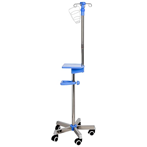 ProjectMedi IV Pole — Ergonomic IV Pole with Wheels — Medical IV Fluid Bag Stand— Stainless Steel IV Pole with Tray for Hospital & Home IV Therapy — Essential IV Practice Kit Supply