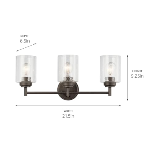 Image of Kichler Winslow 21.5 inch Vanity Light in Olde Bronze, 3-Light Transitional Bathroom Light with Clear Seeded Glass. (21.5 inch W x 9.25 inch H), 45886OZ