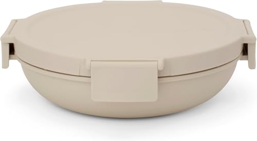 Brabantia Bol à repas Make & Take (Beige clair), 1L, Bento box ronde sans compartiment, Boite repas avec couvercle en plastique et fermeture à clips, diamètre 21,5cm