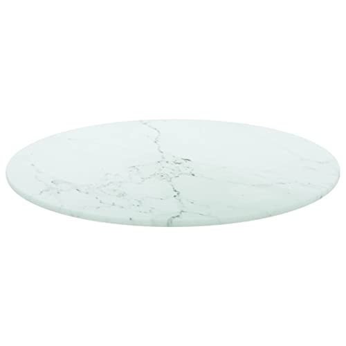 Tidyard Round Table Top Tempered Glass With Marble Design Replacement Tabletop White For Dining Tables, Coffee Tables, Garden Tables, Bar Tables 15.7 X 0.3 Inches (Diameter X T) #TOP1