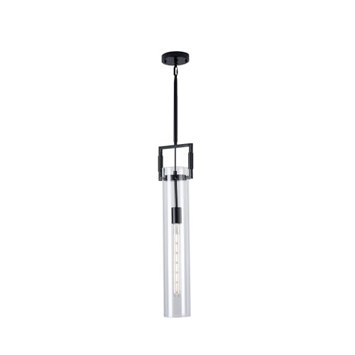 XILICON 1-Light Mondern Black Kitchen Island Pendant Light,Long Clear Glass
