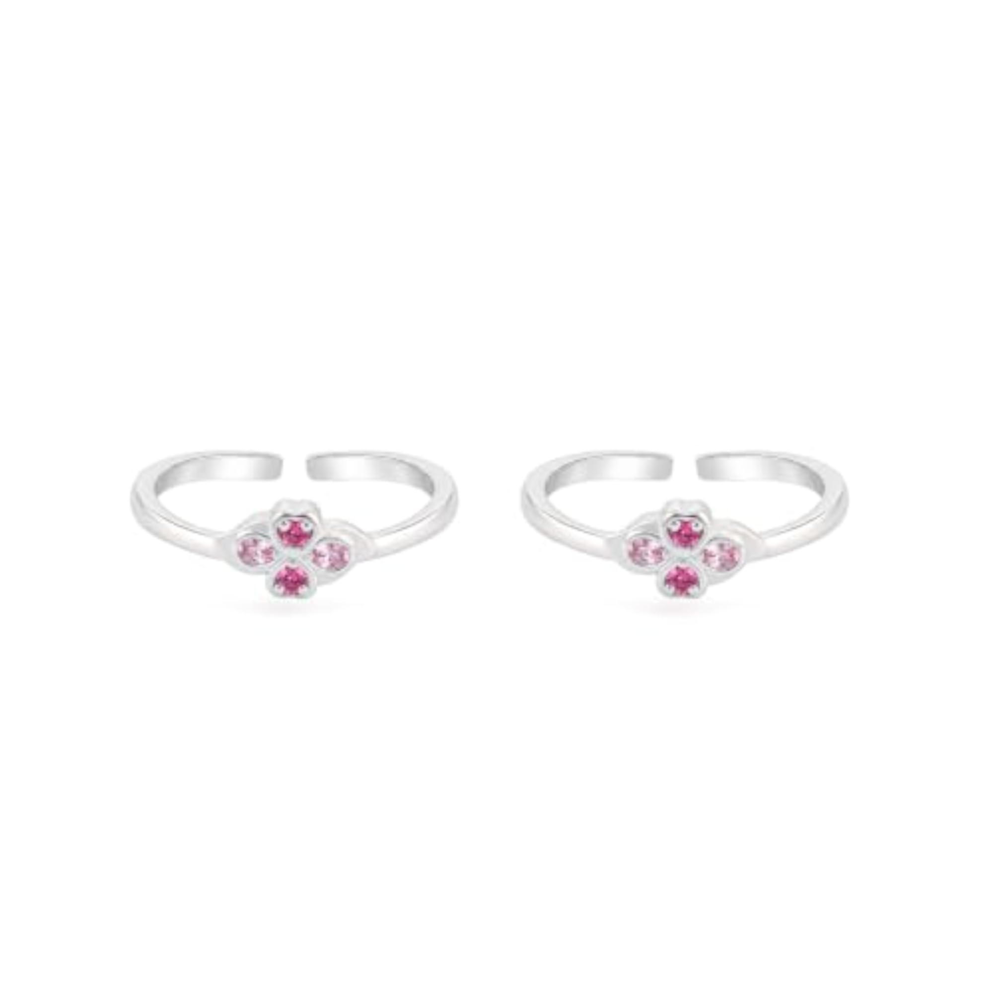Women's Pure 925 Silver Four Petal Flower Toe Rings, Adjustable