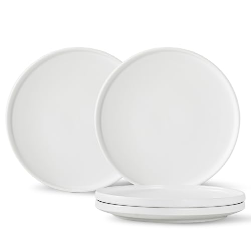 Ruxmirae Stoneware Salad Plates Set of 4, 8 Inch Plates for Dessert, Ceramic Plates Sets, Microwave Safe, Dishwasher Safe, Versatile for All Seasons, Matte White