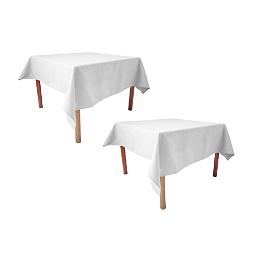Weavric Pack of 2 Square Tablecloth, 52 X 52 Inches, Washable Reusable White Tablecloth with Hemmed Edge for Card Table, Kitchen, Dinner, Wedding, Party