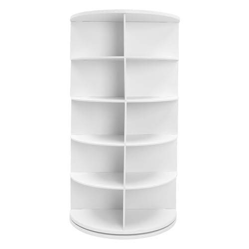 Eapmic Rotating Shoe Rack Tower, 5-Tier Free Standing Spinning Shoe Organizer 360° Revolving Shoe Rack,Multifunctional Space-Saving Entryway Cabinet for Shoes, Books (Round,5 Layer,White,PVC)
