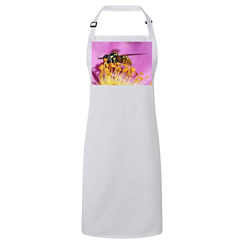 Tablier cuisine blanc guêpe fleurs jaune rose nature animaux coton