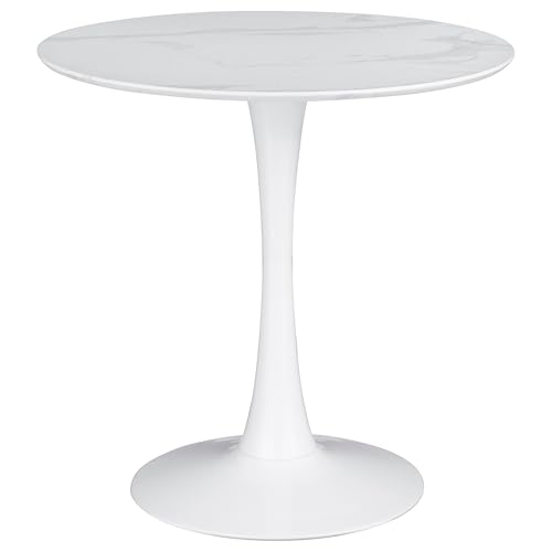Coaster Home Furnishings - Arkell - Faux Marble, Metal - Round White Pedestal Dining Table with Faux Marble Top - Dining Room - 30-Inch - White - 193041