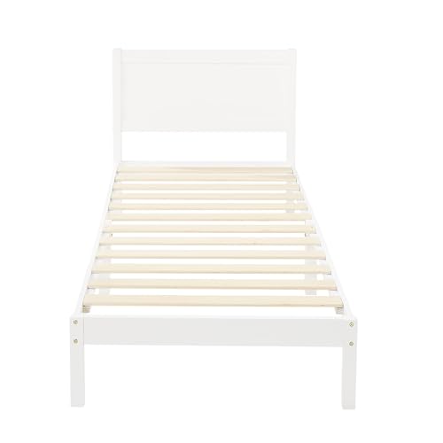 Amazon Basics - Estructura de cama en madera maciza con cabecero clásico, tamaño individual, 88 x 90 x 190 cm, color blanco