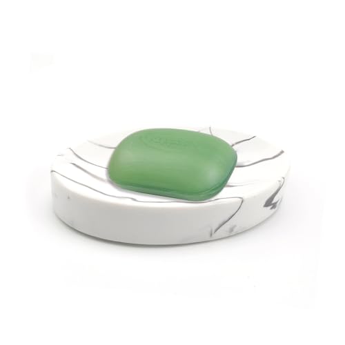 MYLERCT Porta Saponetta, 13.5 x 9.5 cm Resina Porta Sapone Cucina, Struttura Marmo Portasapone Bagno, Ovale Portasapone da Lavandino con Tappetino Antiscivolo, per Cucina, Bagno, Toilette