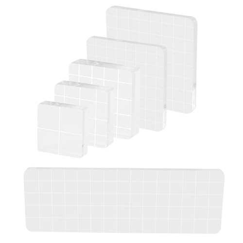 6 Pièces Tampon Encreur Acrylique, Blocs de Tampons en Acrylique Transparent avec Lignes Quadrillées, pour Album Scrapbooking décorations de Cartes...