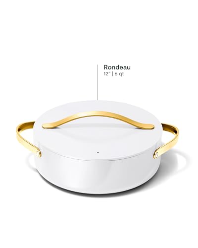 Caraway Rondeau - 6 Qt Non-Stick Pan with Lid - Free From Forever Chemicals - Perfect for Searing, Braising, & Roasting - White