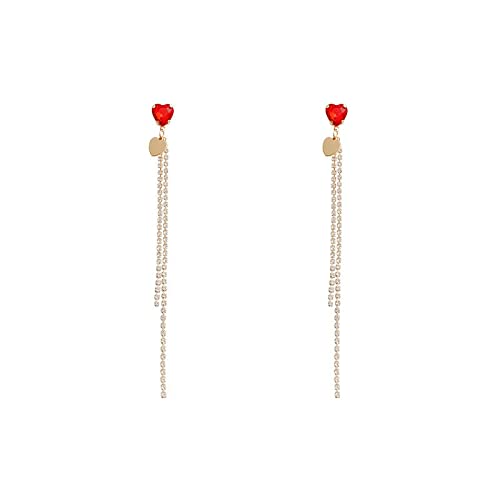 Boucles d'oreilles coeur gland longues pour femmes en argent 925 rouge