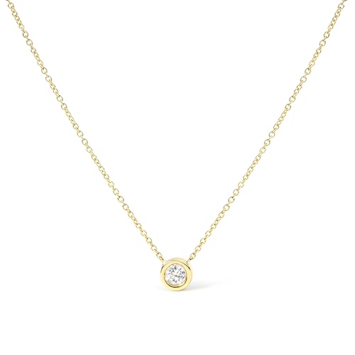 10K Yellow Gold 1/3 Carat Round Brilliant-Cut Diamond Modern Bezel-Set Solitaire 16"-18" Pendant Necklace (H-I Color, SI2-I1 Clarity)