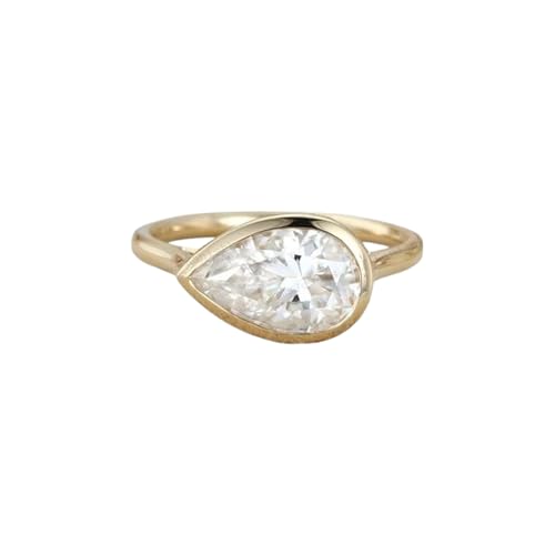 12x10mm Pear Cut Moissanite Engagement Ring for Women 14K Yellow Gold Bezel Setting Promise Ring Handcrafted Art Deco Bridesmaid Jewelry Unique Holiday Gift for Her