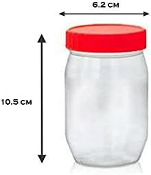 Pack of 6 Round 300ml Plastic Storage Jar With Screw Top Lids Red Airtight Food Storage Containers BPA Free For Kitchen, Herb, Spices, Sweets Clear Canister pots