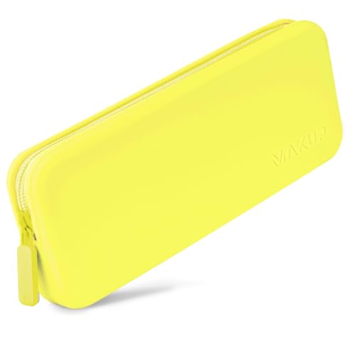 Bolsa de maquiagem de silicone, estojo de maquiagem com zíper para organizar cosméticos, pincéis de maquiagem, ferramentas e lápis, lavável, suporte de bolsa de silicone macio, Limão elétrico, Viagens
