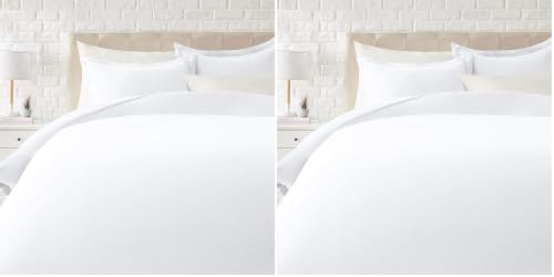 Image of Amazon Basics Lightweight Wrinkle-Resistant Microfiber 3 Piece Duvet Cover Set with Zipper Closure, Full /Queen, Bright White Temp (Pack of 2)