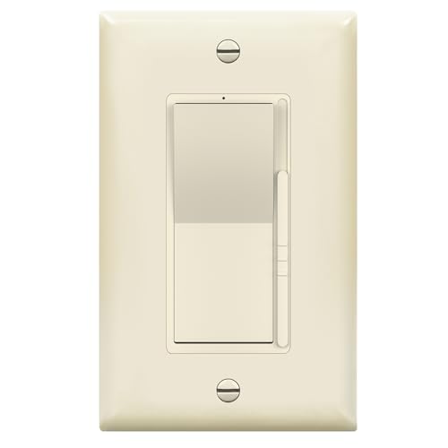 Image of TOPGREENER Kalide Dimmer Light Switch, LED Dimmer Switch, Full Range Dimming, Single Pole /3-Way, 120VAC, 60Hz, 300W LED /CFL, Neutral Wire Not Required, Wall Plate Included, Light Almond