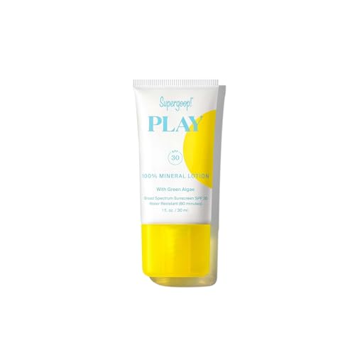 Supergoop! PLAY Mineral Lotion - 1 fl oz - Broad Spectrum SPF 30 Sunscreen for Face & Body - Lightweight Fast Absorbing + Water-Resistant - With Green Algae