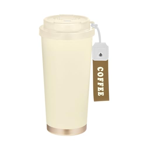 Vaso de viaje de café beige Togo con tapa, acero inoxidable, aislado para frío y calor, 481.9 g, a prueba de fugas