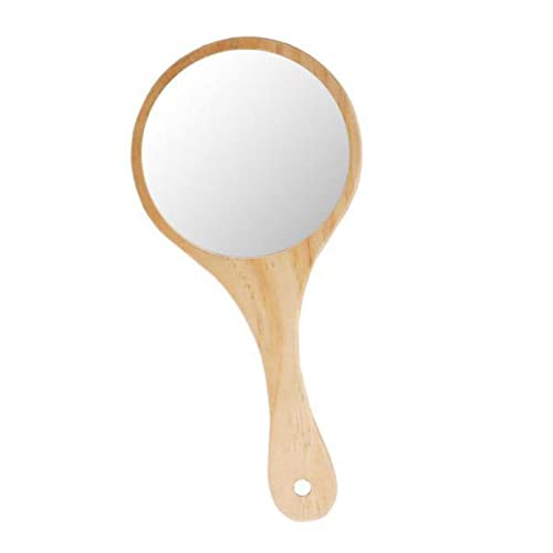Espejo de maquillaje portátil con mango de madera