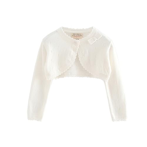 Cárdigan de punto para niña bebé, jersey de hermana mayor, abrigo liso con cuello redondo, bolero, chal con un botón frontal, jersey suéter top, ropa de niña pequeña con lazo 1-7 años, blanco, 12-18