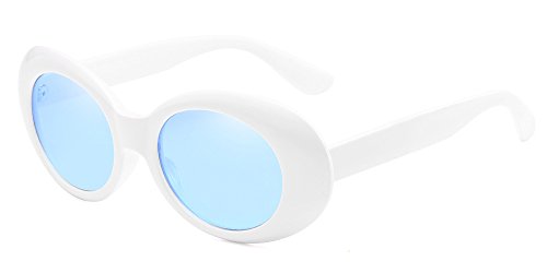BOZEVON Retro Gafas de sol Ovaladas - UV400 de Protección Anteojos para Mujer y Hombre Blanco-azul