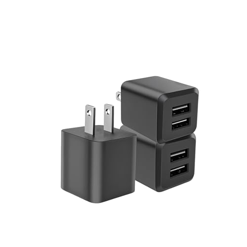 3- Pack, USB Wall Charger, Dual Port USB Cube Power Adapter Charger Plug Block Charging Box, Dual Port Wall Fast Charging Adapter, Compatible for i Phone 14 13 12 11 (Black)