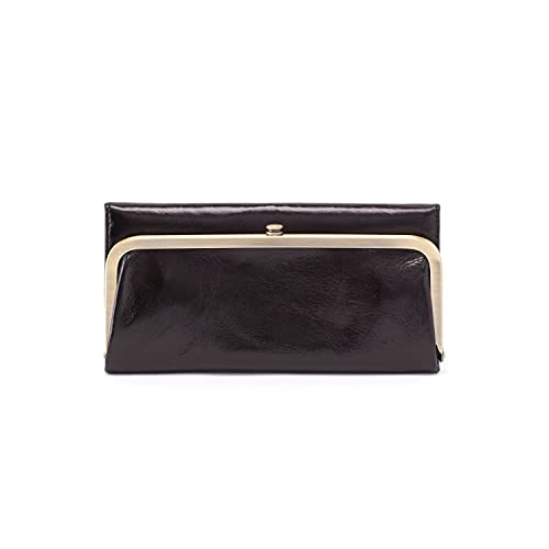 HOBO Rachel Leather Trifold Continental Wallet has a Vintage-Inspired Aesthetic, Frame Closure, Money Slot, Card Organizer, Slip Pocket, and Small Mirror, Black