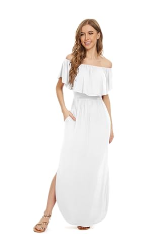 Image of LILBETTER Womens Off The Shoulder Ruffle Party Dresses Side Split Beach Maxi Dress
