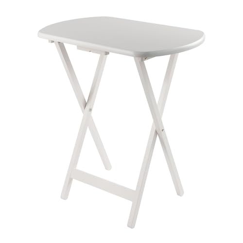 Image of Winsome Corbett Set of 4 Oversized Foldable Snack Tables with Storage Rack, Easy to Store Portable Fold Up Table Set for Kitchen, Living Room TV Dining, Crafts, Puzzles, Work from Home